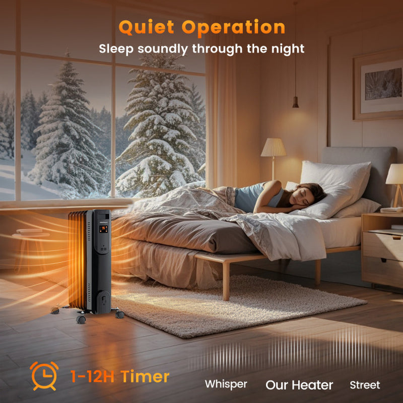 Oil-Filled Radiator Heater, Adjustable Thermostat, Silent Operation