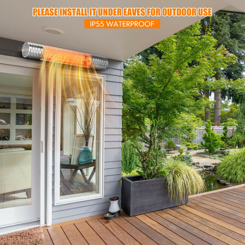 1500W Far Infrared Wall-Mounted Electric Heater, Silver Finish, Indoor Outdoor
