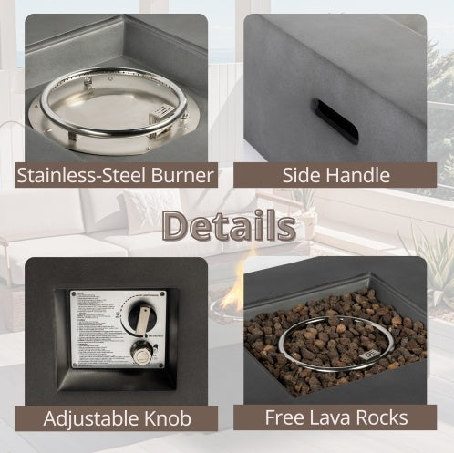 35 Inch Square Stone Propane Fire Pit, Planter Base, Outdoor Gas