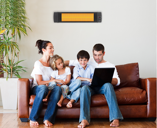 Family Standing in Front of Ufo Standing Heater