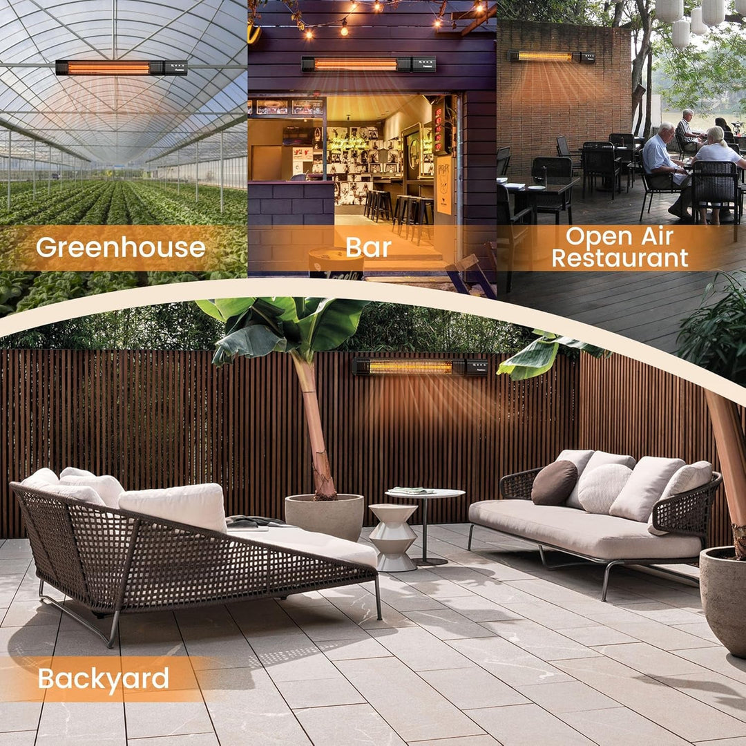 1500W Outdoor Infrared Heater with 24H Timer and Memory Function, IP65 Waterproof Wall Heater
