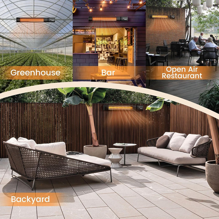 1500W Outdoor Infrared Heater with 24H Timer and Memory Function, IP65 Waterproof Wall Heater
