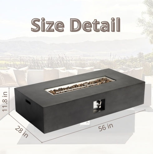 56 Inch Stone Gas Fire Pit Table, 50,000 BTU, Rectangular Outdoor