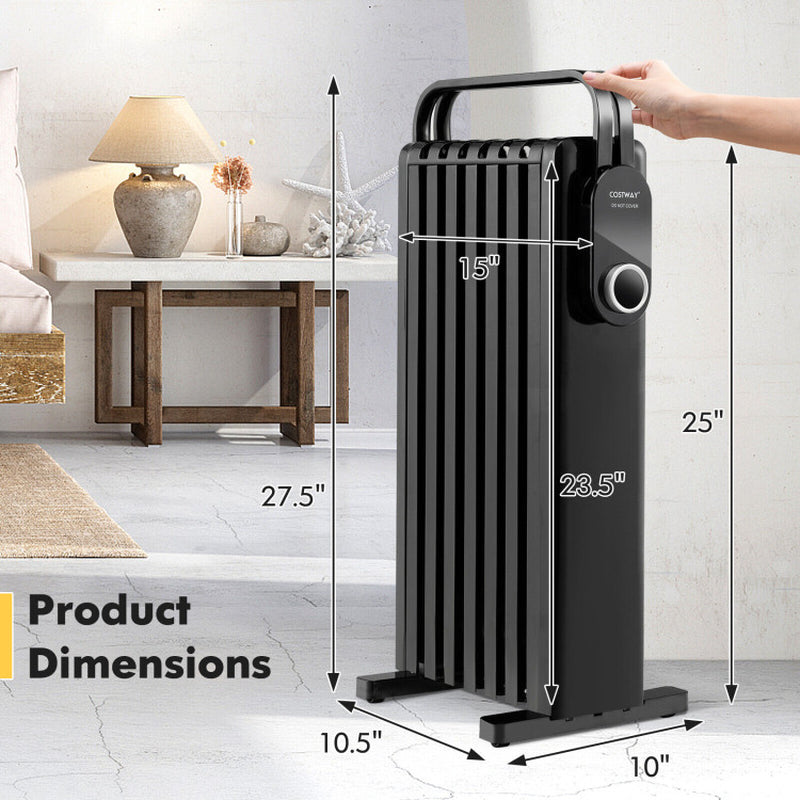 1500W Oil-Filled Radiator Space Heater with Foldable Handle, Portable Electric Heater