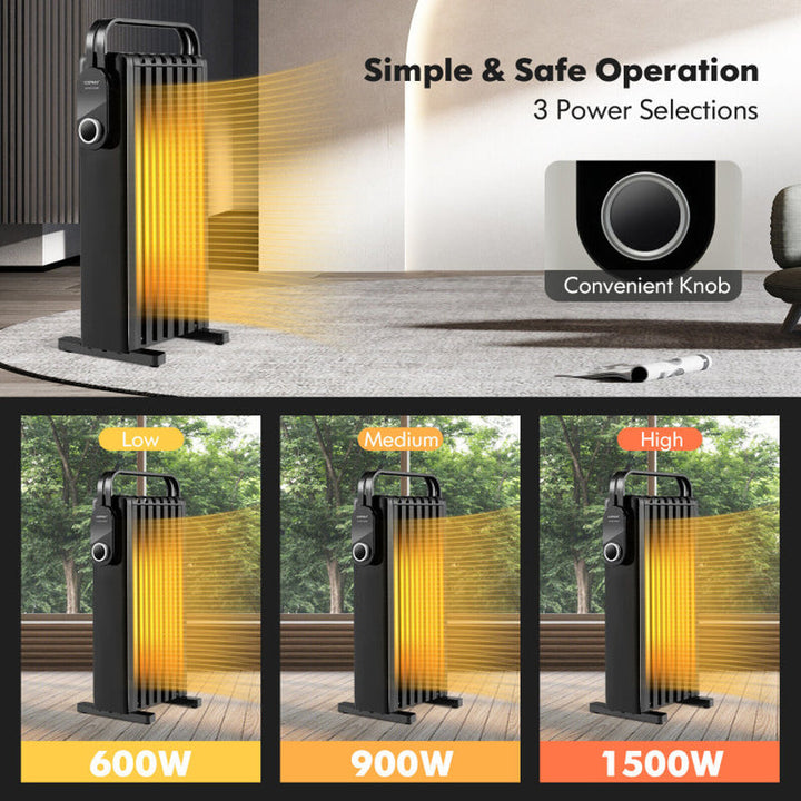 1500W Oil-Filled Radiator Space Heater with Foldable Handle, Portable Electric Heater