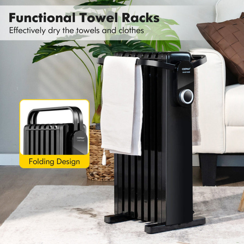 1500W Oil-Filled Radiator Space Heater with Foldable Handle, Portable Electric Heater