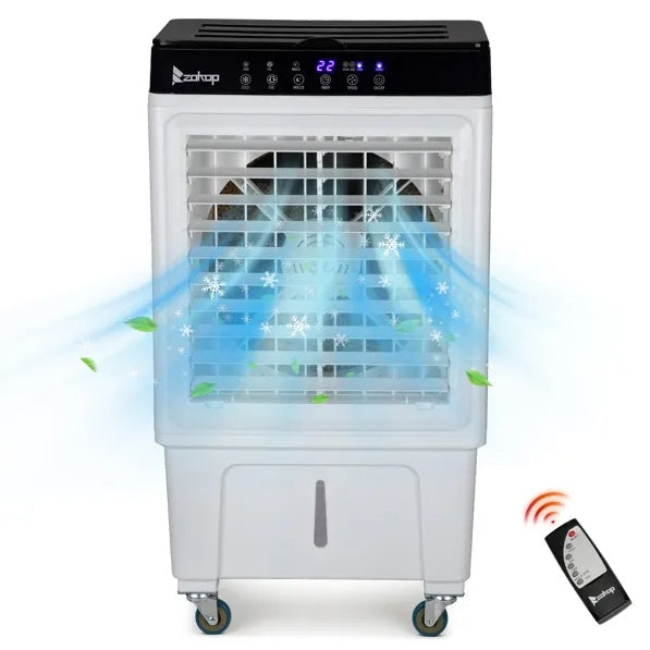 Portable Evaporative Cooler, 2353 CFM, 4 Ice Packs, Remote, Indoor/Outdoor Use