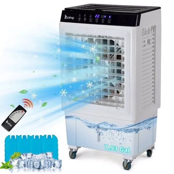 Portable Evaporative Cooler, 2353 CFM, 4 Ice Packs, Remote, Indoor/Outdoor Use