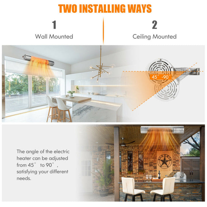 1500W Far Infrared Wall-Mounted Electric Heater, Silver Finish, Indoor Outdoor