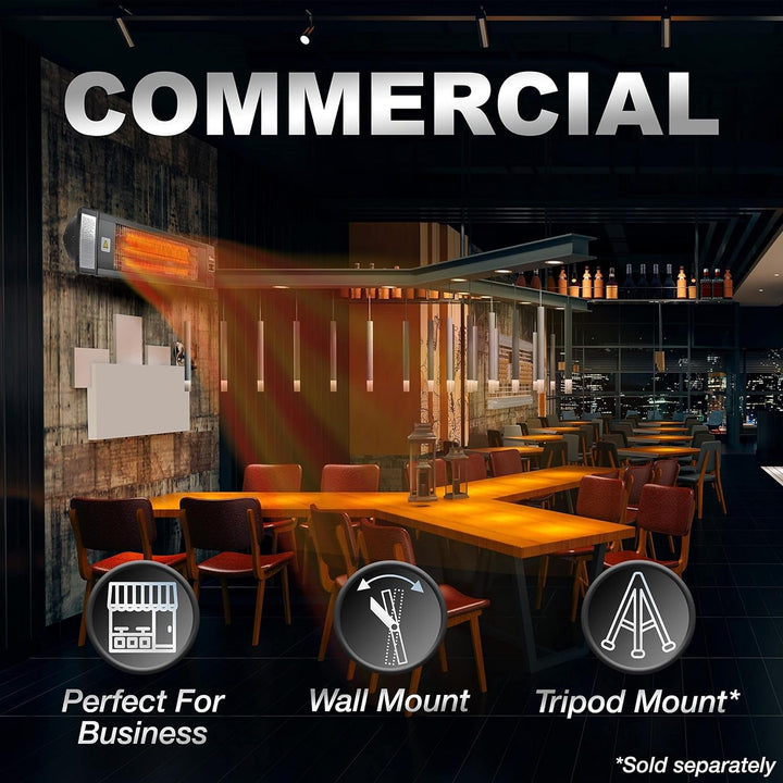 Carbon Infrared Outdoor Heater, Wall Mount Electric, Weatherproof