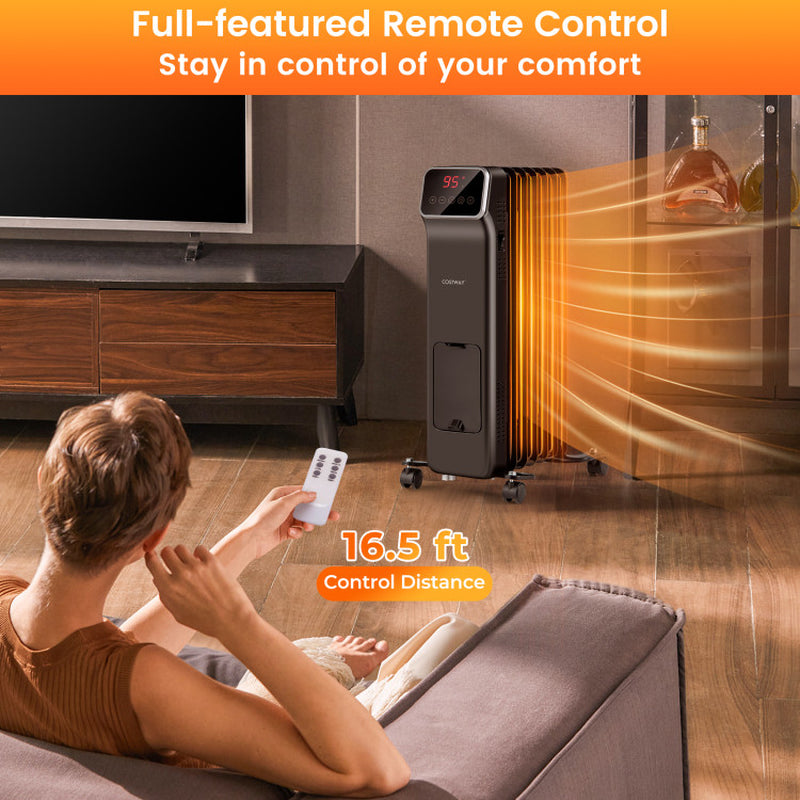 1500W Oil-Filled Radiator Heater, Remote Control & Timer