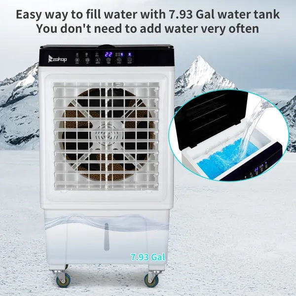 Portable Evaporative Cooler, 2353 CFM, 4 Ice Packs, Remote, Indoor/Outdoor Use