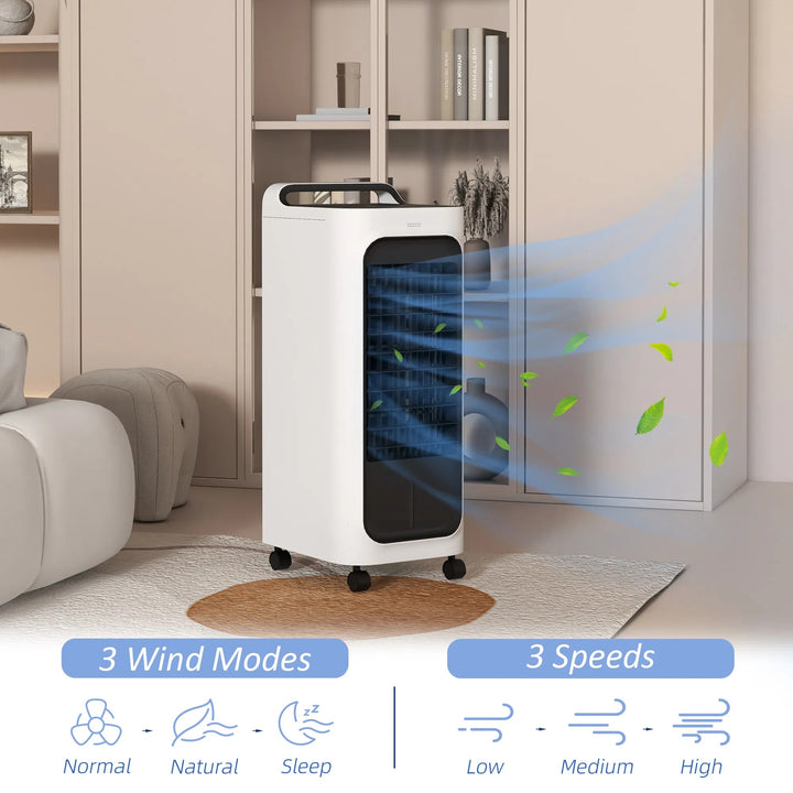 Portable Evaporative Air Cooler with Ice Packs, 3-in-1, Water Tank, Timer & Remote