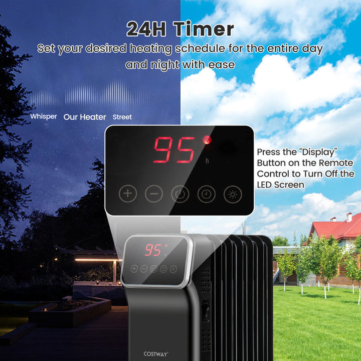 1500W Oil-Filled Radiator Heater, Remote Control & Timer