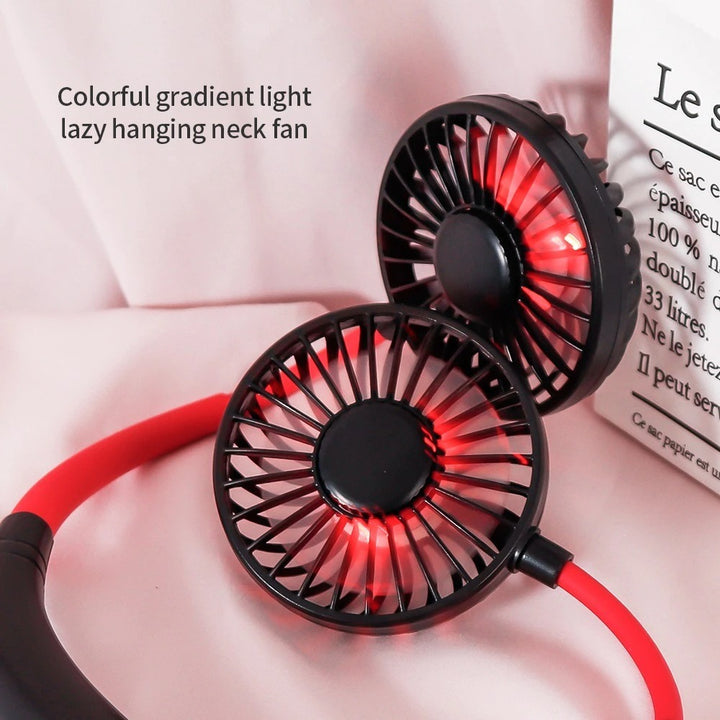 Portable Hanging Neck Fan, USB Powered, Double Head, Lights & Aroma Feature