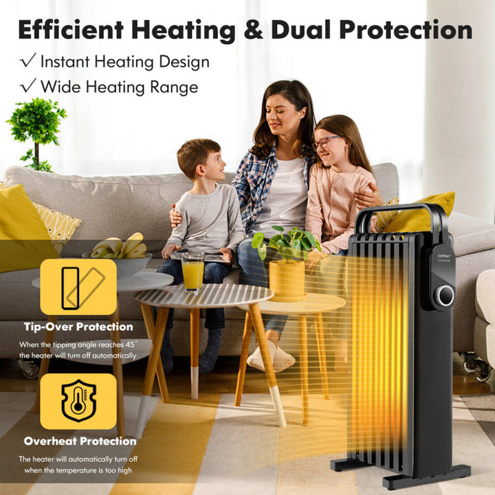 1500W Oil-Filled Radiator Space Heater with Foldable Handle, Portable Electric Heater