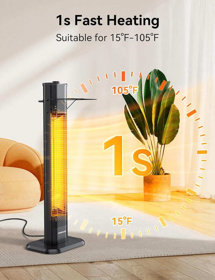 1500W Wall-Mounted Electric Heater for Patio and Indoor Use, Quiet Infrared Heating