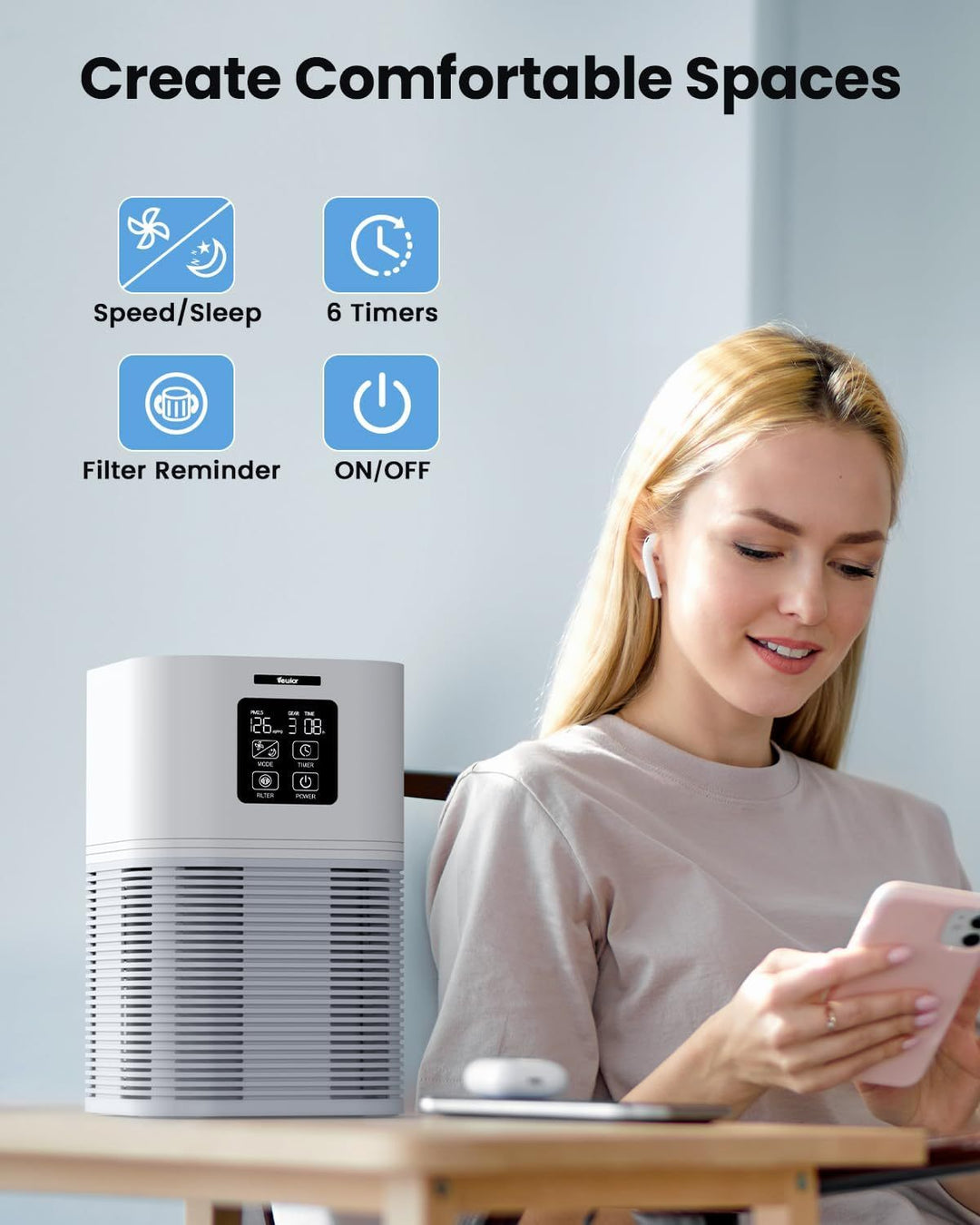 Smart Desktop Air Purifier, H13 HEPA, Auto Mode, Aroma, 169 ft² Coverage