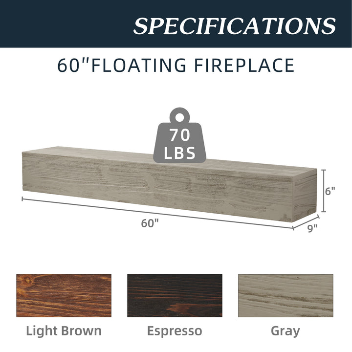 Rustic Floating Wood Mantel, Wall Shelf for Fireplaces & Home Décor