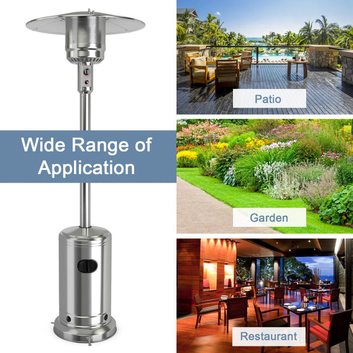 50000 BTU Stainless Steel Propane Patio Heater, Outdoor Use with Piezo Ignition