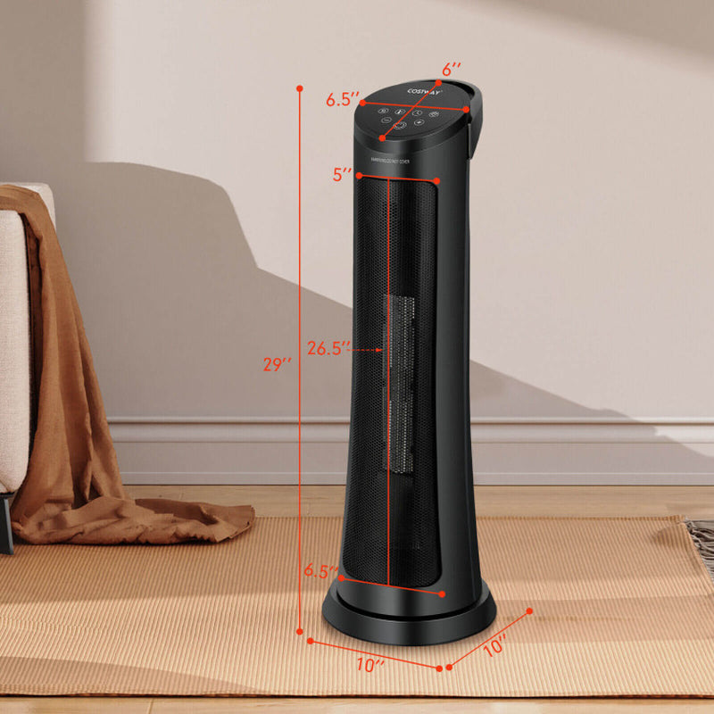 1500W PTC Ceramic Electric Space Heater with Remote, Quiet & Efficient, Black