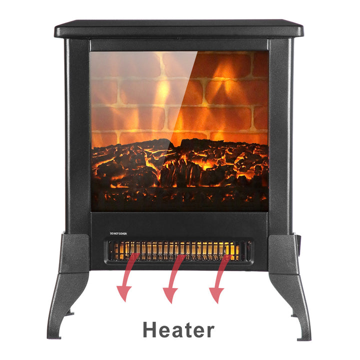 14-Inch Electric Fireplace Heater, 1400W, Freestanding Iron Stove with Fake Firewood, US Plug