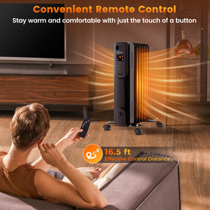Oil-Filled Radiator Heater, Adjustable Thermostat, Silent Operation