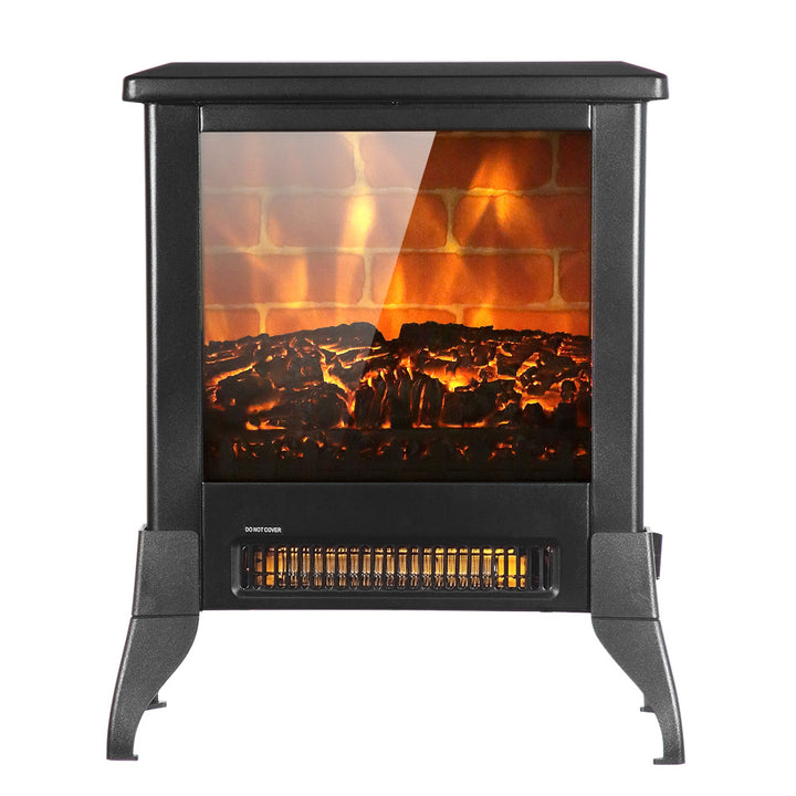 14-Inch Electric Fireplace Heater, 1400W, Freestanding Iron Stove with Fake Firewood, US Plug
