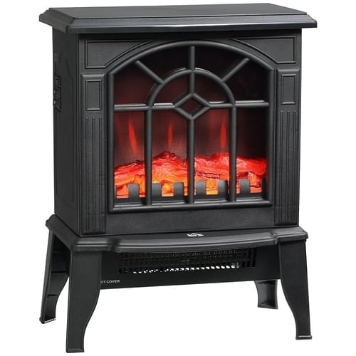 Black Electric Fireplace Heater with Log Flame LED, Realistic Flame Effect