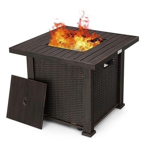 Square Propane Fire Pit Table, Adjustable Flame, Outdoor Gas Heater