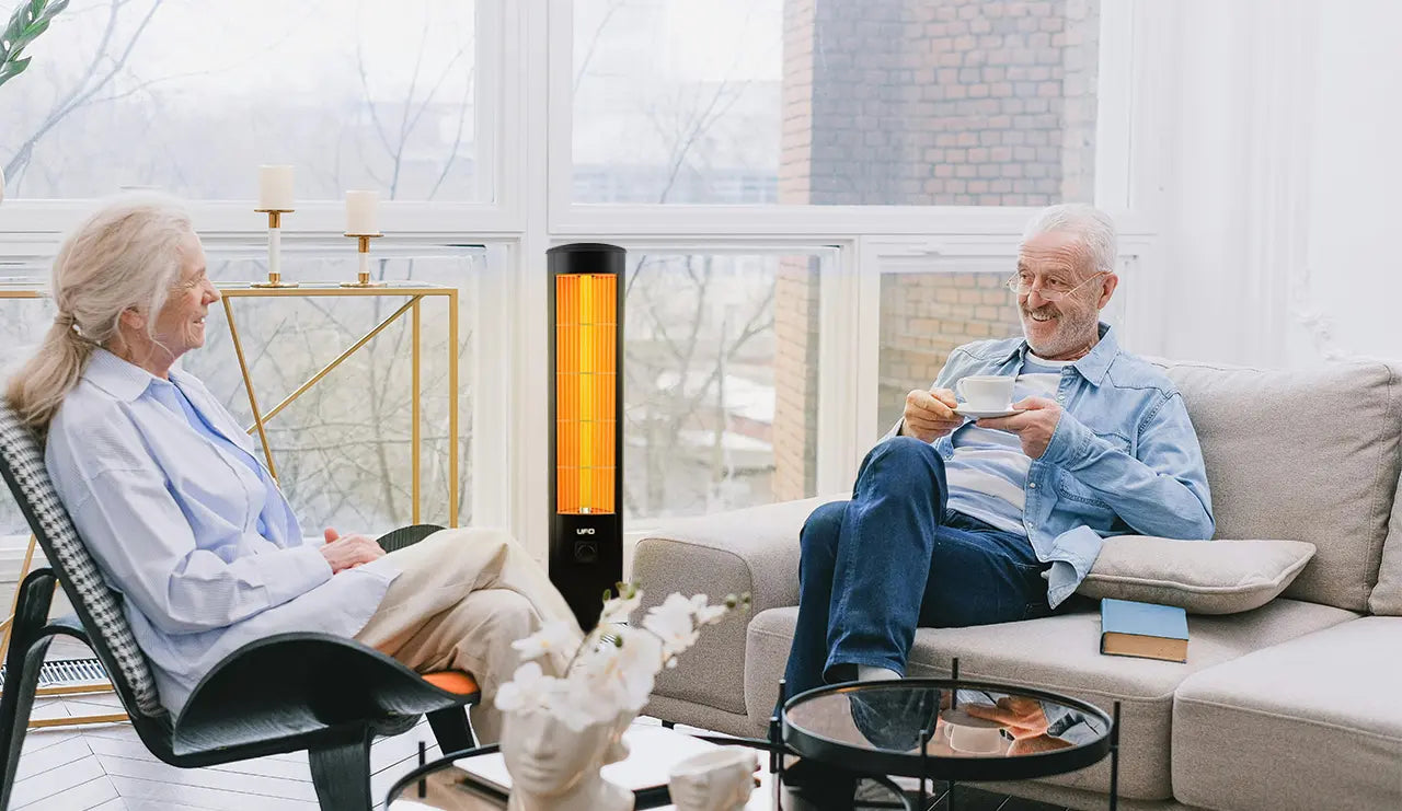 Couple in Front of Ufo Vertical Heater