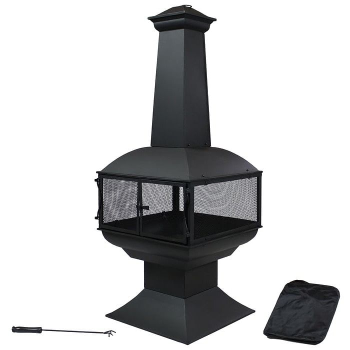 Large Black Steel Chimenea, Wood Burning, Outdoor Fire Pit, Chimney