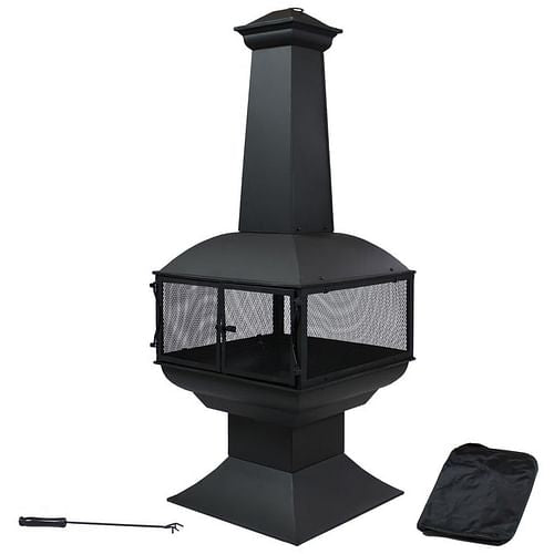 Large Black Steel Chimenea, Wood Burning, Outdoor Fire Pit, Chimney