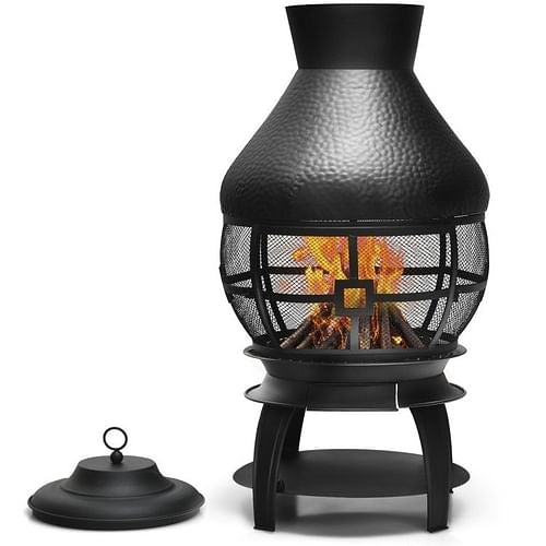 Black Rustic Iron Chiminea, Wood Burning Outdoor Fire Pit, Chimney
