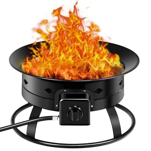 Portable Black Metal Propane Fire Pit, Cover, Carry Kit, Camping