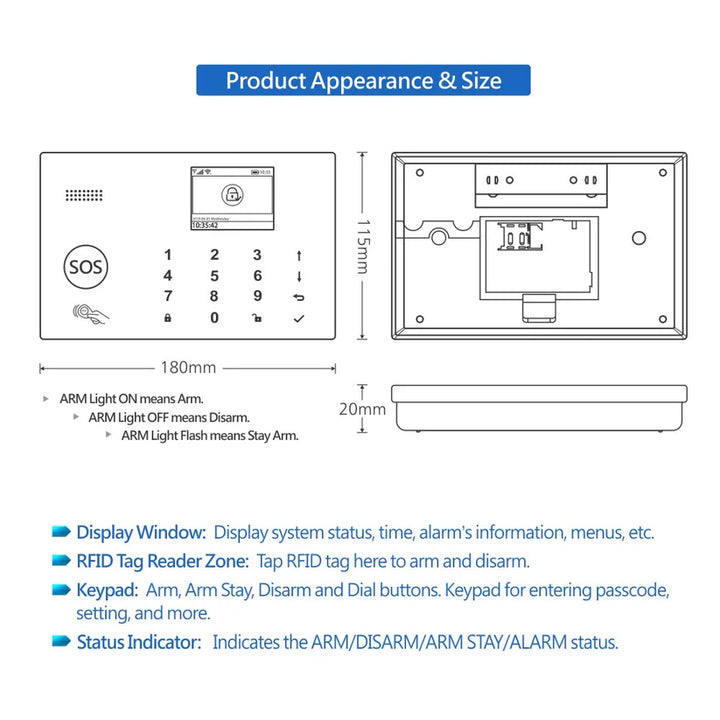 SAS-10 Smart Alarm Security System, WiFi & 4G GSM, Motion + Door/Window Sensor