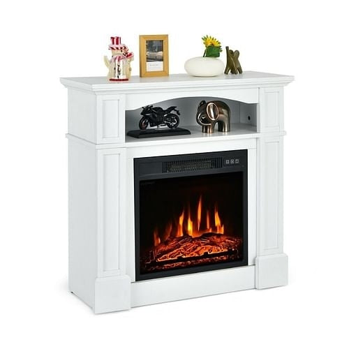 32″ White Electric Fireplace TV Stand, 1400W, With Storage Shelf
