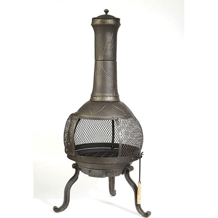 Rustic Cast Iron Chimenea, Steel Wood Burning, Outdoor Fire Pit
