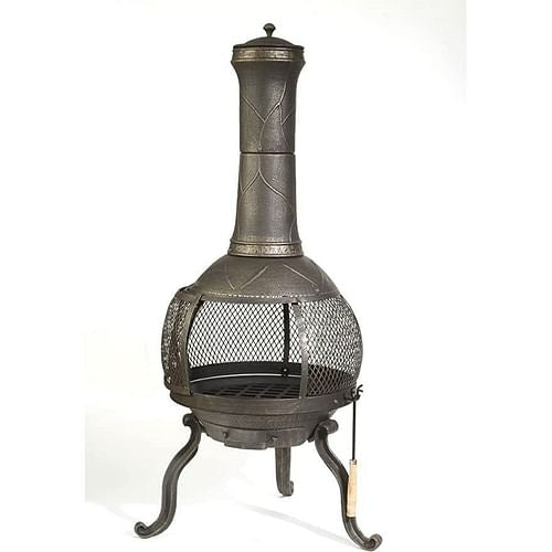 Rustic Cast Iron Chimenea, Steel Wood Burning, Outdoor Fire Pit