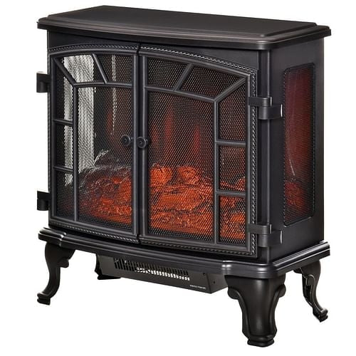 Remote-Controlled Black Electric Fireplace Heater with LED Flames, Compact & Stylish