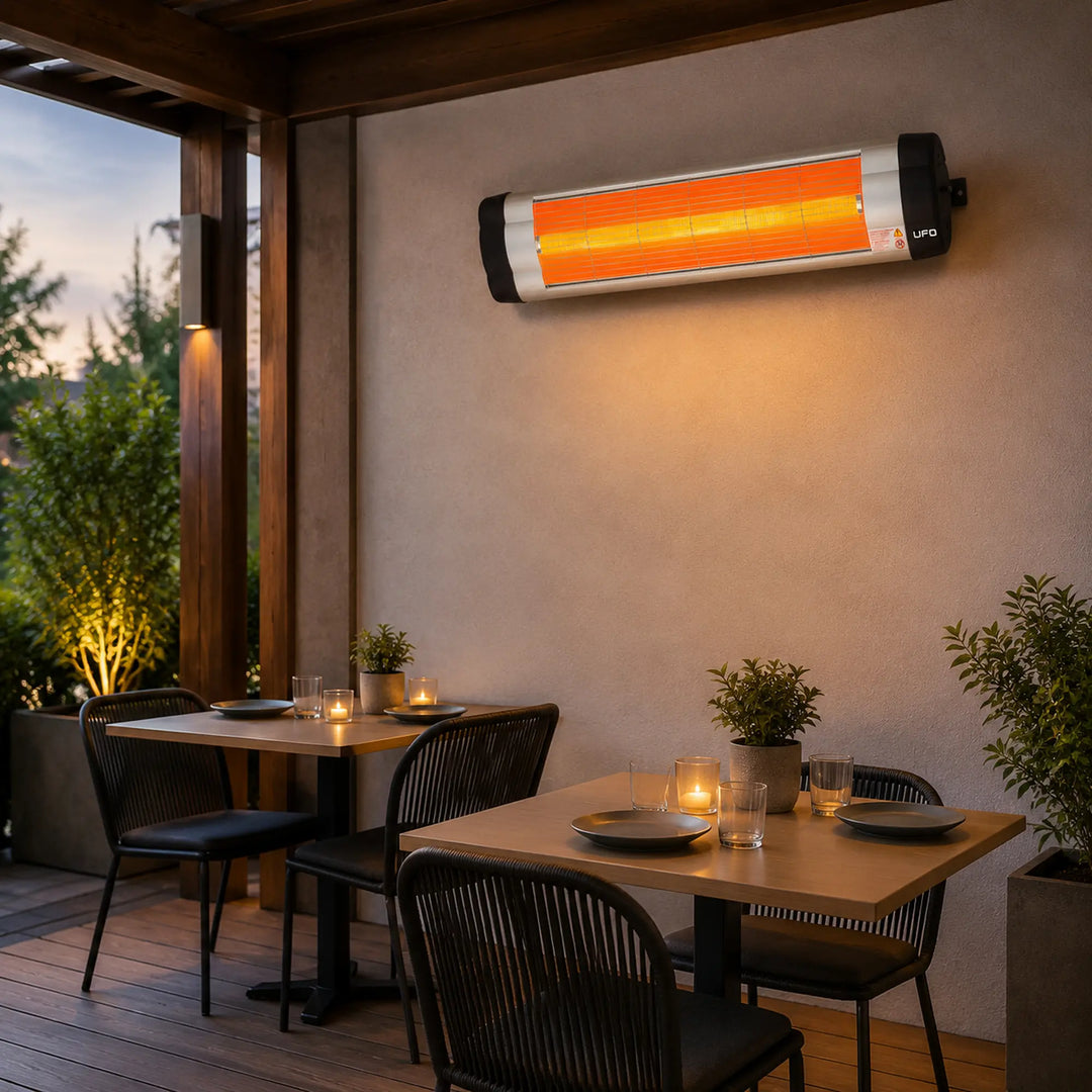 UFO S-15, 1500-Watt Wall Mount Infrared Heater with Thermostat, Silver