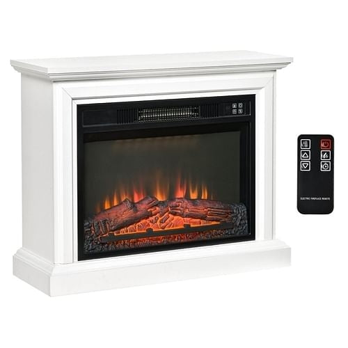 31-Inch White Electric Fireplace Heater with Dimmable Flame Effect, Wall or Freestanding