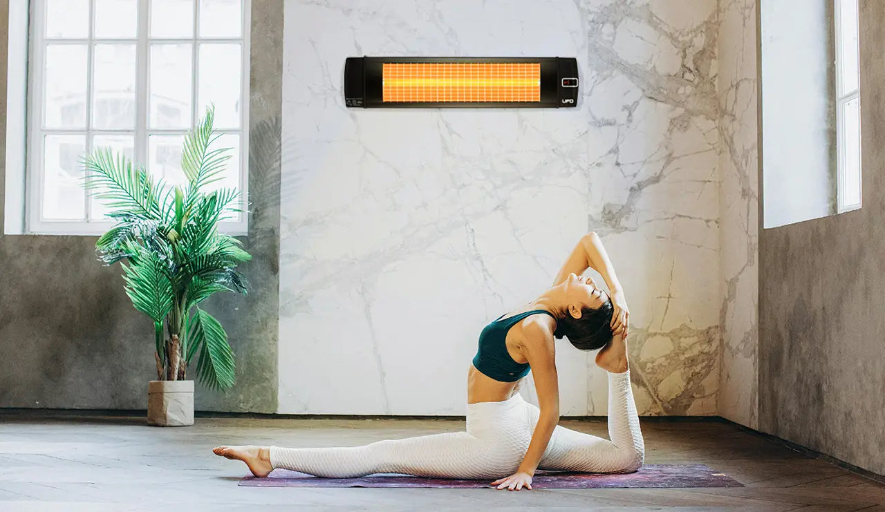 Girl Doing Yoga in Front of Ufo Heater