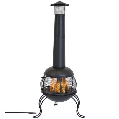 Black Steel Chimenea, Wood Burning Outdoor Fire Pit, Chimney