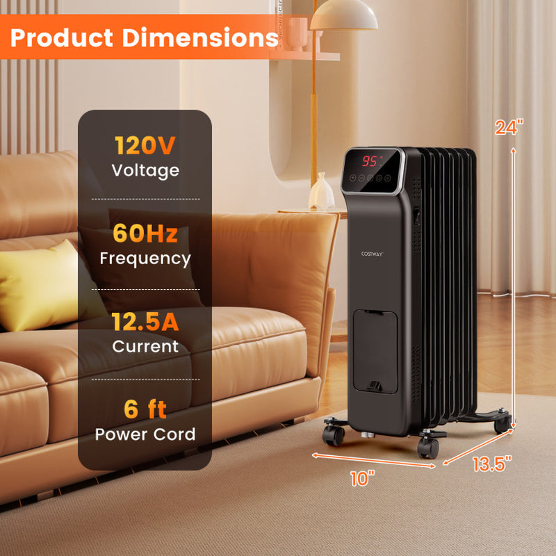 1500W Oil-Filled Radiator Heater, Remote Control & Timer