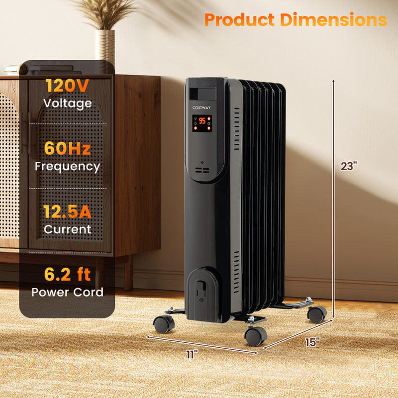 Oil-Filled Radiator Heater, Adjustable Thermostat, Silent Operation