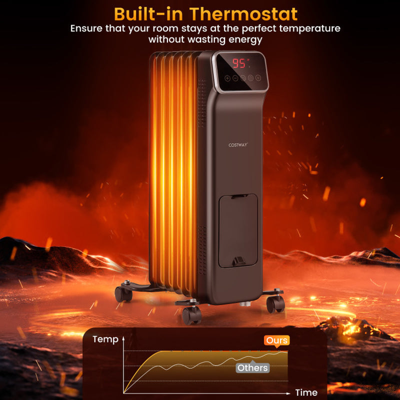 1500W Oil-Filled Radiator Heater, Remote Control & Timer