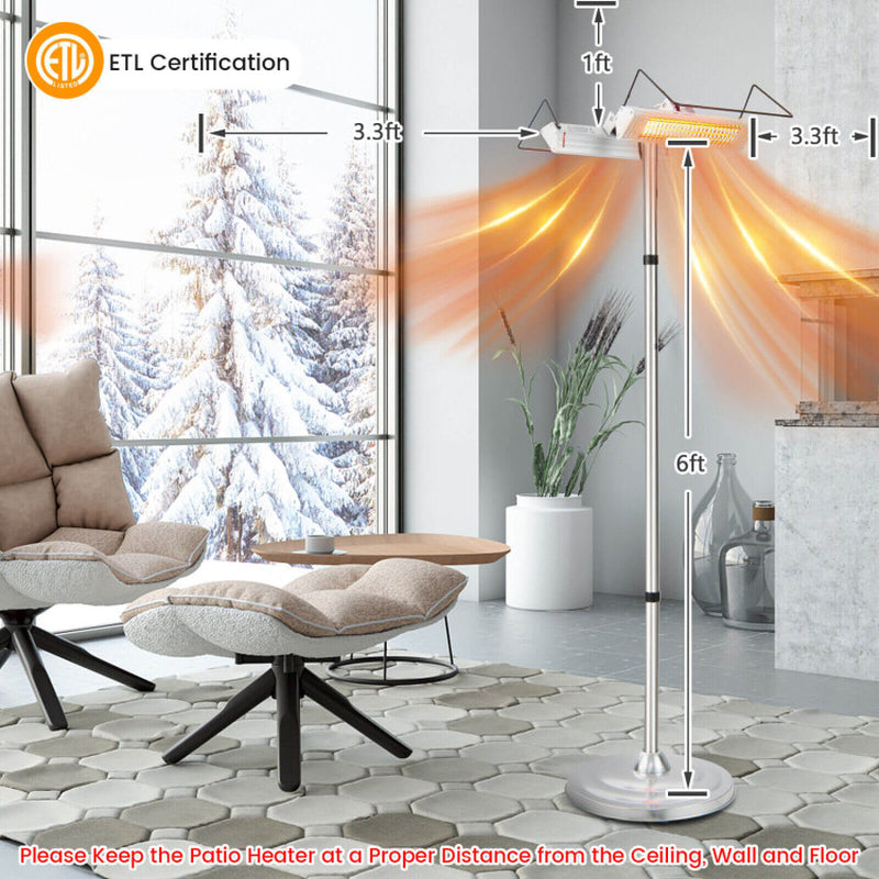 1500W Freestanding Electric Heater, Double-Sided Infrared Panels