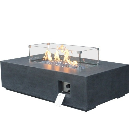 52 Inch Dark Concrete Rectangle Gas Fire Pit, Outdoor Propane Table
