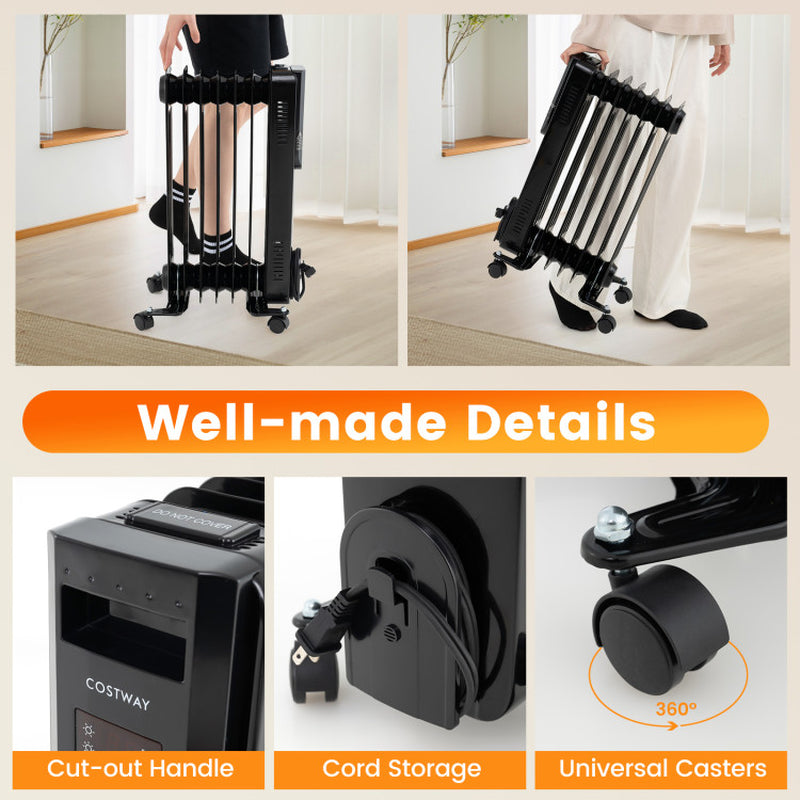 Oil-Filled Radiator Heater, Adjustable Thermostat, Silent Operation